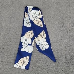 New Camellia Satin Skinny Scarf Twilly in Blue
